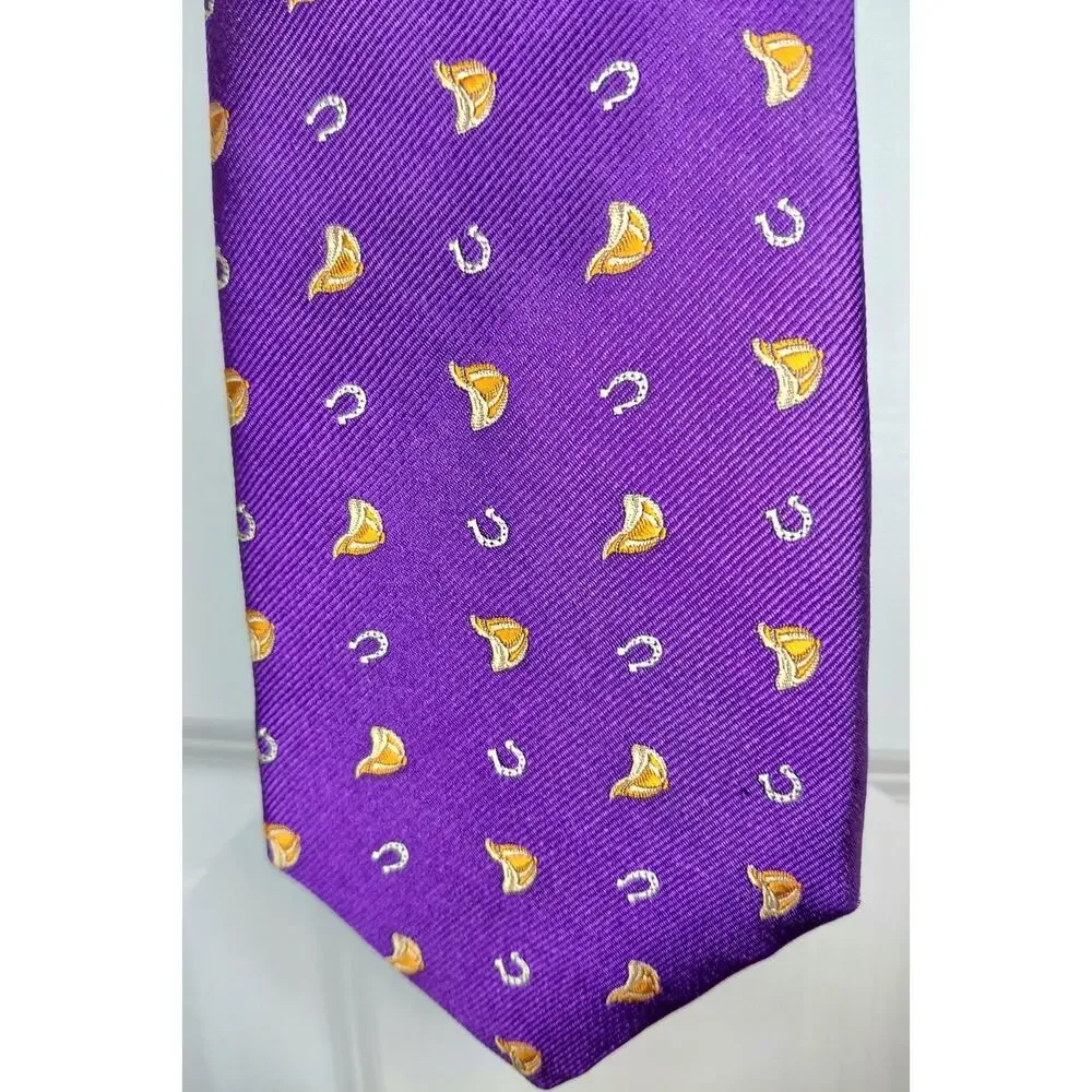 NWT Cremieux Handmade 100% Silk Tie Purple Equestrian Horseshoes Jockey Helmets